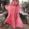 Maternity Dresses Spaghetti Strap Pleated Pregnancy Long Sleeve Floral Maxi Gowns Sexy V Neck Party for Pregnant 230425