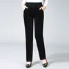 Pantaloni da donna Pantaloni dritti in velluto a coste a tre colori da donna Filo di vite Elastico in vita anelastico selvaggio Lunghezza alla caviglia Mantieni caldo Due tasche