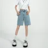 Damesshorts Zhisilao Solid knie-lengte denim shorts vrouwen vriendje Casual High Taille Wide Leg Shorts Jeans Summer 230425