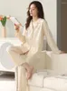 Vêtements de nuit pour femmes Pyjamas en coton pur Femmes Printemps Doux Doux Rose Pyjamas À Manches Longues Costumes De Nuit Pour Dame Bleu Clair Home Wear Pijamas