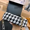 Womens Tweed 19 Series Houndstooth Shoulder Bags Gold silver Two-tone Chain Crossbody Shouder Handbags Large Capacity Turn Lock Designer Sacoche Handbag Purse 25CM