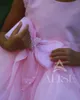 Sukienki dla dziewczynek różowy krótki kwiat na koraliki ślubne łuki Dzieci urodziny suknie konkursowe