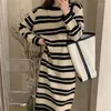 Women's Sweaters Striped Sweater Fashion Loose Knitwear Winter Bottoming Straight O Neck Drop Shoulder Long Sleeve All Match Pullovers