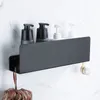 Bathroom Shelves Black Bathroom Organizer Shelf With Hooks Aluminum Kitchen Decoration Shelves On Wall Shower Storage Rack Wall Mount 231124