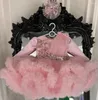 女の子のドレス2024到着ピンクのベビーパーティードレスフルスリーブ幼児誕生日ガウンウェディングプロムダンスコスチューム1〜4年ベースドス