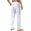 Herren-Hosen Herren-Baumwoll-Leinen-Hosen lockere Frühlings-beiläufige Hosen männliche atmungsaktive Volltonfarbe in voller Länge Kordelzug-Jogger-Yoga-Leinenhose 230425