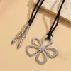 Pendant Necklaces Selling Alloy Velvet Wax Rope CCB Hollowed Out Large Flower Necklace With Artistic Retro Personality And Fashion