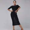 Stage Wear Black Bacless Sexy Latin Dance Dress Woman Rumba Samba kostuumperspectief Stitching Salsa Competition