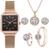 Montres-bracelets Mode 5 Ensembles Montres Amant Carré Femmes Montre-Bracelet Bracelet Collier Combinaison En Acier Inoxydable Cadeau Optimal Dames Montre