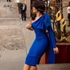 Casual jurken 2023 Sexy schuine schouder één mouw grote boog jurk blauw oranje ontwerper chic vintage elegante slank feest