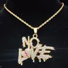 Fili Stringhe Hip Hop Catene cubane NO LOVE Collana Pendenti per uomo e donna Heart Broke Statement Collane Gioielli Iced Out Bling Chain 230424