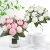 Decorative Flowers Artificial Flower Decoration Silk Rose Peony 5 Big Head 2 Small Bud Marriage Bouquet High Quality Fake Christm