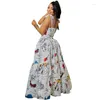 Vestidos de trabajo para mujer Big Swing Cape Ball falda larga traje Maxi estampado de grafiti y Top corto dos conjuntos de 2 piezas conjuntos elegantes a juego