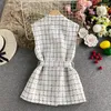 Kvinnors västar Midlängd Plaid Tweed Suit Collar Waistcoat Kvinnor 2023 Autumn Outwear ärmlös Streetwear Vest Jacket Trend