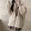 Kobiety swetry jesienne zimowe kobiety sweter harajuku dużego długiego rękawu v szyja knajem koreańskie luźne solidne preppy wszystkie dopasowanie
