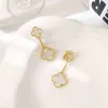 Collane con ciondolo di design da donna Elegante 4/quattro argento sterling a quattro foglie di erba bianca naturale Fritillaria due toppe per orecchie a fiore orecchini premium di lusso leggeri in oro