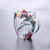 Tasses 1/2 pièces fleurs sèches Double paroi tasse en verre créatif thé tasses à café avec poignées résistant à la chaleur lait café tasse cadeau de noël 231124