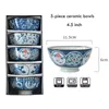 Schalen-Set mit 5 Keramikschalen, japanisches Reisblau, Porzellan-Geschirr, 11,4 cm