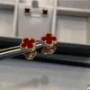 Designer earrings Four Leaf Clover CharmEarrings for Women Mini Edition Pure Silver Light Luxury Versatile White Beimu Red Jade Chalcedony Peacock Green Earrings