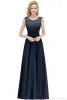 Ny billig verklig bild Scoop Neck Evening Dresses Chiffon Lace Top Ruched ärmlös Prom Party Gown Formal Eccase Wear CPS1068 J0425