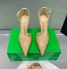 Nuevos zapatos de tacón puntiagudos de charol, Sandalias de tacón de aguja con tobillo, punta de tacón para mujer, zapatos de vestir de diseñadores de lujo