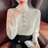 Kvinnors blusar Autumn and Winter 2023 Blus High Collar Lace Pullover Korean Topps Bottom Shirt Women Fashion Cloth Blusas 17708