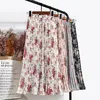 Saias Croysier Saias femininas Cantura alta estampa floral Mid Calf Salia plissada longa Mulheres verão Vintage elegante Skiffon Midi Skirt 230425