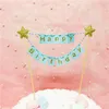 Festliche Lieferungen 1 Set Happy Birthday Cake Toppers Banner Flag Baby Shower Party Cupcake Topper Kids Girl Boy Dekorationen