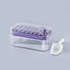 En knapptryckningstyp Ice Mold Box Plastics Ice Cube Maker Ice Tray Mold With Storage Box med Lock Bar Kitchen Accessories