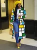 Kvinnors trenchrockar Spring Ladies Fashion 2023 High Street Style Long Coat Sleeve Lapel Check Print