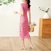 Casual Dresses Self Portrait Ladies Maxi Embroidered Sexy Square Neck Cutout Belted Shirt Dress