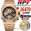 APF 42mm 26470 A3126 Automatisk kronograf Mens Watch Rose Gold Grey Textured Dial siffer Markers RG Rostfritt stål Armband Super Edition TrustyTime001watches