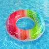 Schwimmweste Boje Kinder Erwachsener Aufblasbarer Schwimmkreis Verdickter PVC Regenbogen Muster Schwimmkreis Schwimmbecken Spielzeug Wassersitz Spielzeug J230424