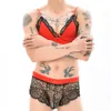 Hommes Sexy Crossdressing Érotique Sissy Lingerie Voir À Travers Maille Dentelle Sous-Vêtements Gay Mâle Soutien-Gorge Top Transparent Boxers Fétiche Douanes