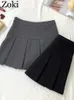 Jupes ZOKI Vintage gris jupe plissée femmes Kawaii taille haute Mini coréen mode école uniforme Harajuku Streetwear printemps 230424