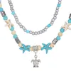 S3870 bohème tortue de mer coeur pendentif étoile de mer Turquoise perles collier pour femmes Double couche perlée tour de cou chaîne colliers