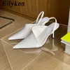 Klänningskor Eilyeken Summer Slingbacks Kvinnor tofflor Eleganta låga klackar pekade Toe Fashion Ladies Wedding Dress Mules Shoes 230424