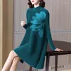 Casual Dresses Velvet Dress Autumn For Women 45-75kg 2023 Fashion Flower Printed Stand Collar Long Sleeve Loose A Line Knee Length