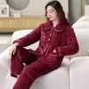 Women's Sleepwear Winter Thick Quilted Women Letter Pajamas Sets Of Sleep Tops & Bottoms Female Flannel Keep Warm Thermal Home Clothing