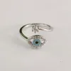 2023 Gold Plated Rings Jewelry Women Sier Crystal Fashion Finger Open Custom Adjustable Blue Evil Eye Ring