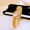 Wristwatches Vintage Small Dial Antique 2023 Women's Watch Diamond Retro Luxury Elegant Gifts Brass Band 24K Gold Plated High Quality