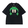 Men's T Shirts Frog Drift Superior Quality Fashion Summer Washed Black Vintage Street High Martian Marvin Shirt Tee Top Mens