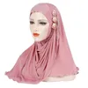 Etniska kläder muslimska kvinnor mode hijab turban blommor tofs dekor inredning solid sjal headwrap india arab islam femme full täckstil halsduk