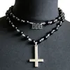 Pendentif Colliers Gothique Chapelet Croix Charme Ras Du Cou Mode Inversé 666 Symbole Hip Hop Punk Bijoux Cadeau Noir Perle Chaîne Collier TrendPend