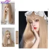 Syntetyczne peruki Xiyue długie falelne blondynki platynowe z grzywką Cosplay Party Lolita dla kobiet odpornych na ciepło błonnik 230425