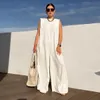 Women's Jumpsuits Rompers Yeezzi Solid Sleeveless Wide Leg Fitness Summer Fashion Women's Loose White Casual Cool Women's Bodysuit