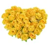 装飾的な花の花輪黄色の生地シルク人工ローズフラワーヘッド50pcsドロップデリバリーホームガーデンフェストDH6ysの装飾パック