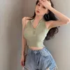 Women's Tanks Slim Halter For Women Sexy V Neck Crop Top Knitting Vest Fashion Cropped Girls Vintage Zipper Femme Camis Cami