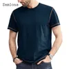 Men's T-Shirts Samlona Men's O Neck Patchwork T-shirt Short Sleeve Fashion Tops Streetwear Summer Casual Pullovers Sexy Mens clothing 230425