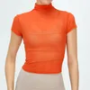 Kvinnors tankar Kvinnor med seugh-nät t-shirt Crop Top Dancewear Short Sleeve Slim Fit Yoga Bra Bikini Cover Ups Sportwear Beachwear